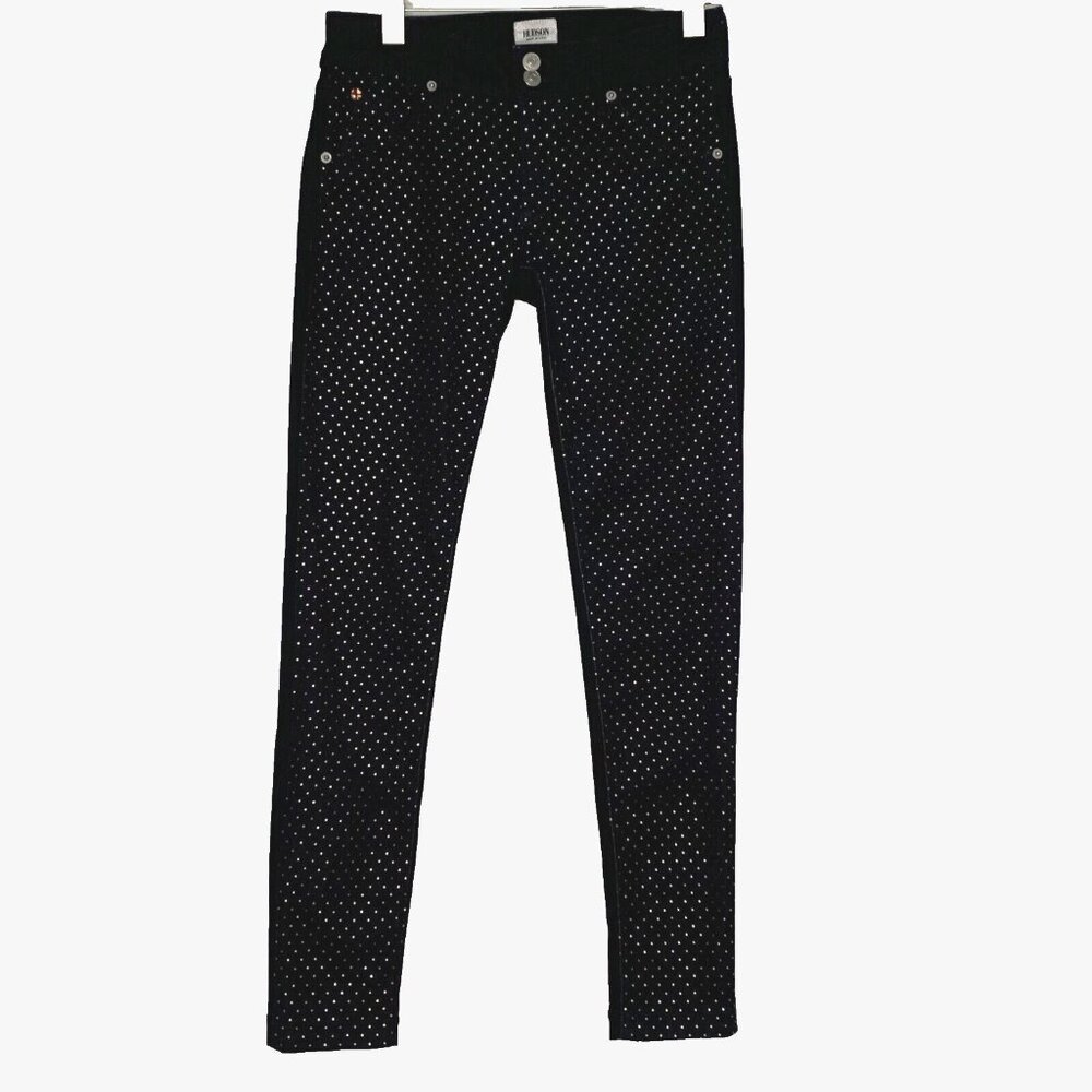 Hudson Women's Collin Vice Versa Skinny Polka Dot Denim Jeans 27 Airw Blue Gold